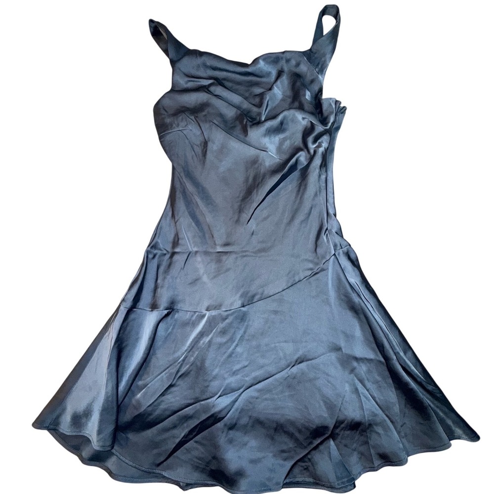 Wild Fable Slate Blue Satin Cowl Neck Mini Dress XS Sleeveless Adjustable Straps